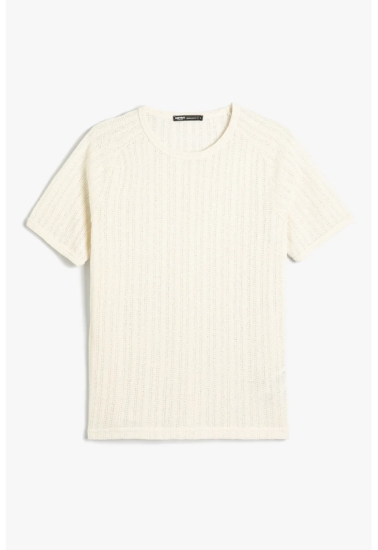 Tricou cu decolteu la baza gatului si maneci raglan, Crem