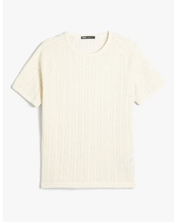 Tricou cu decolteu la baza gatului si maneci raglan, Crem