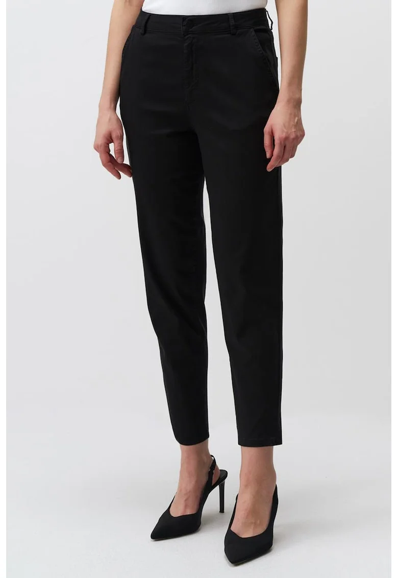 Pantaloni crop din amestec de lyocell cu buzunare, Negru