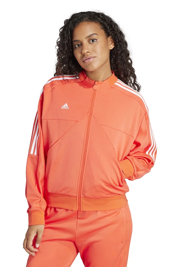 Bluza de trening cu fermoar si buzunare oblice, Alb/Portocaliu mandarina