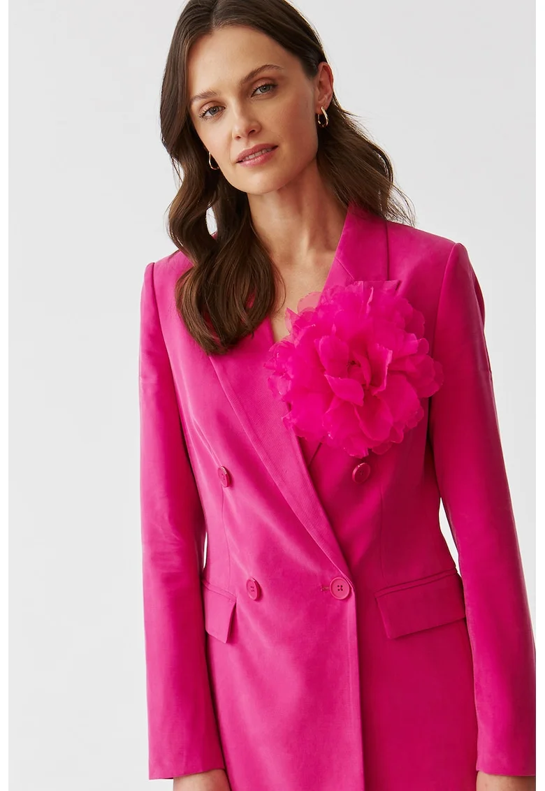 Sacou cu doua randuri de nasturi si revere decupate Ada, Fucsia