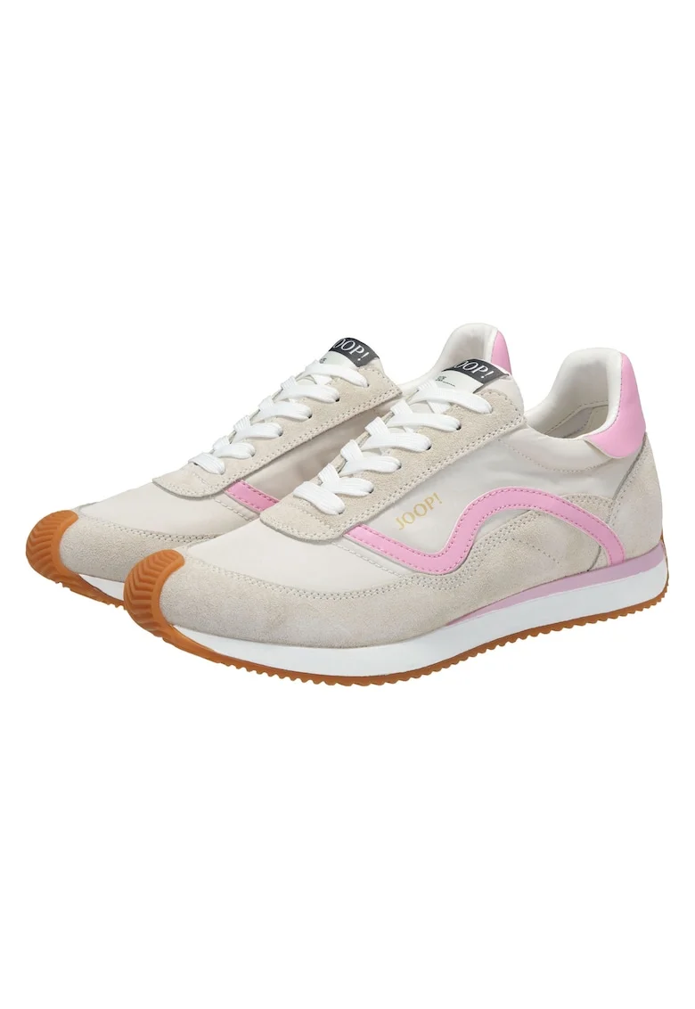 Pantofi sport de piele intoarsa cu garnituri textile 26673, Bej/Roz