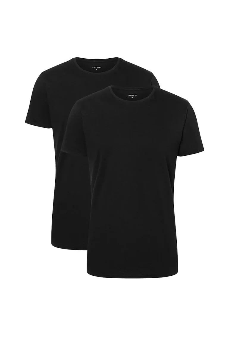 Tricou de bumbac cu decolteu la baza gatului, Negru