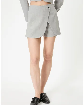 Fusta-pantalon uni cu talie inalta, Gri melange