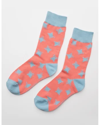 Sosete lungi unisex cu imprimeu logo, Albastru lavanda/Roz somon