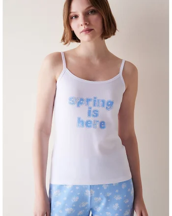 Top de pijama cu imprimeu, Alb/Albastru