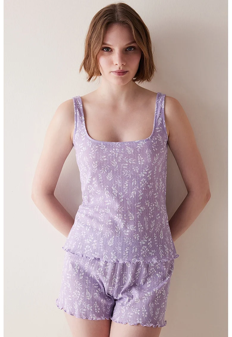 Top de pijama cu imprimeu floral, Lila