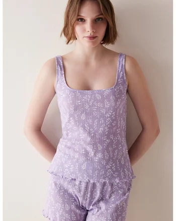 Top de pijama cu imprimeu floral, Lila
