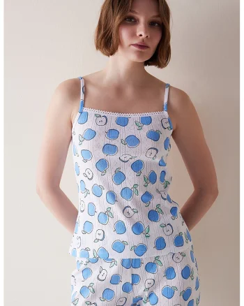 Top de pijama cu imprimeu, Alb/Albastru