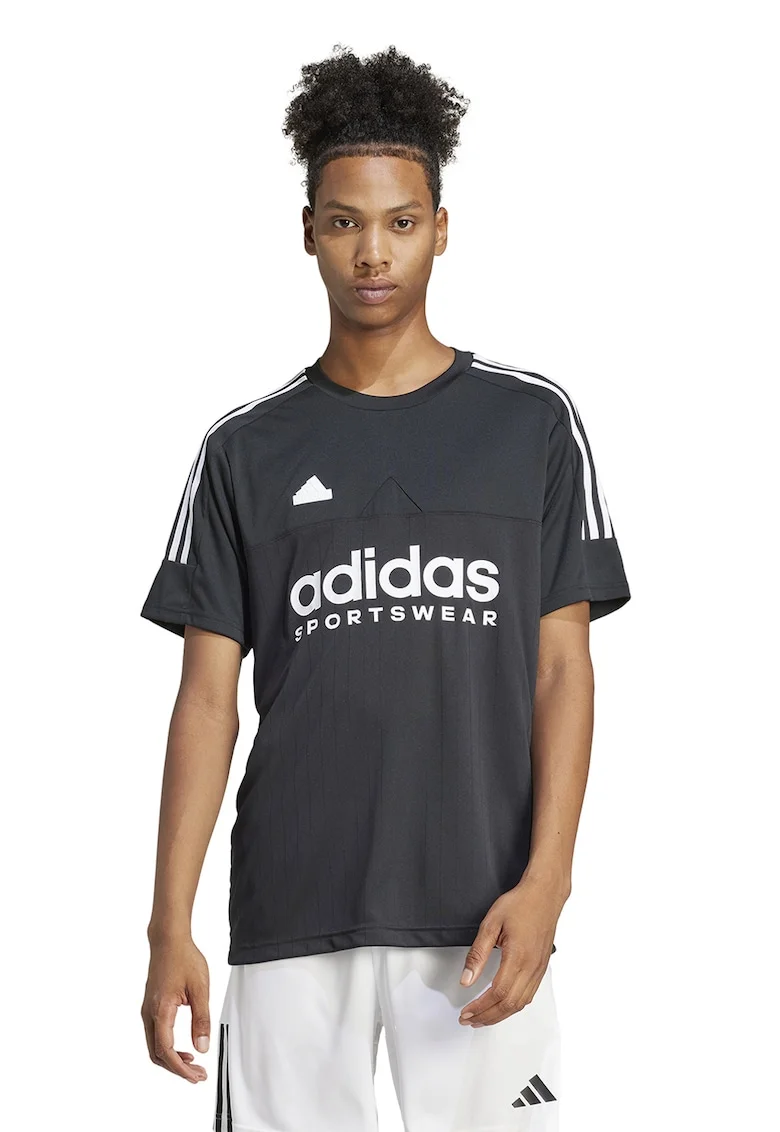 Tricou cu decolteu la baza gatului si logo Tiro, Alb/Gri antracit