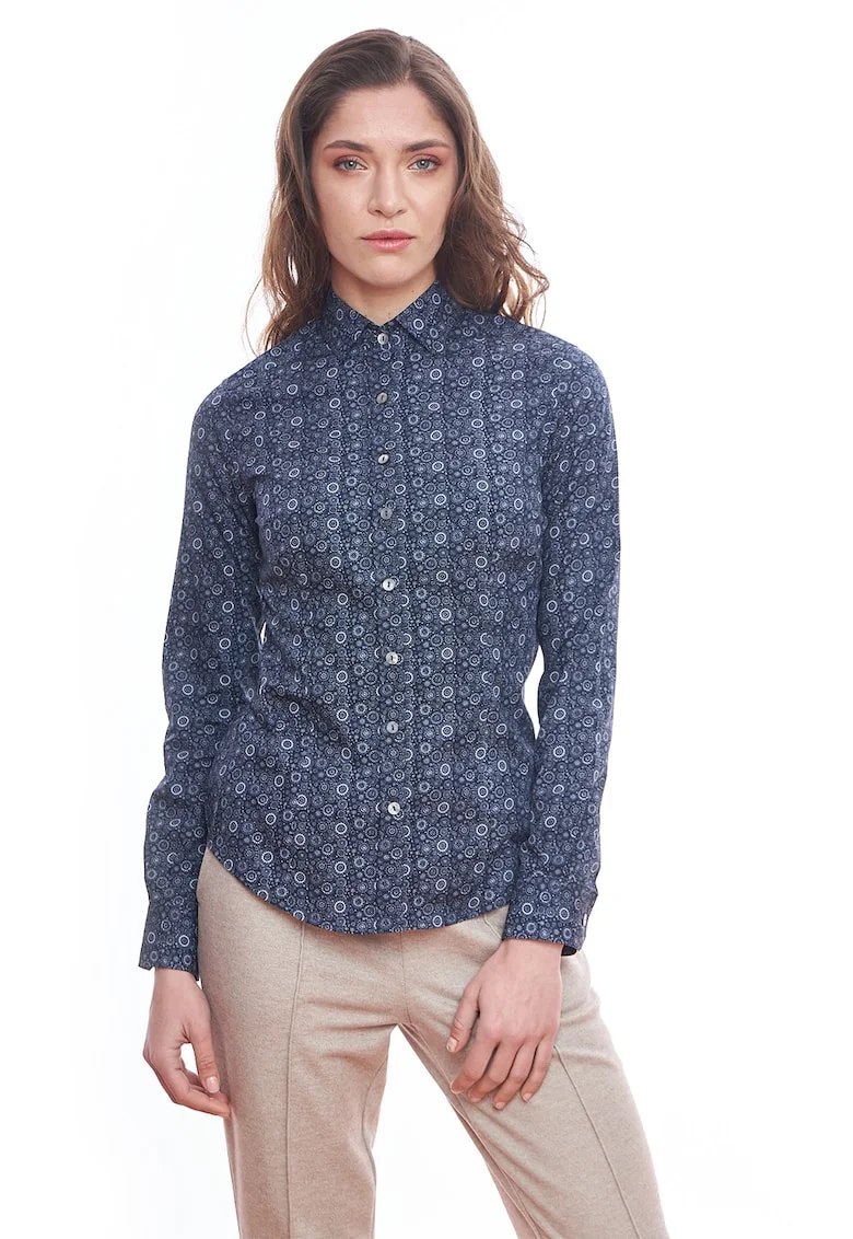 Camasa slim fit cu imprimeu grafic, Alb/Albastru inchis