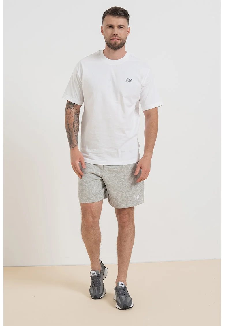 Tricou relaxed fit cu decolteu la baza gatului, Alb/Gri deschis