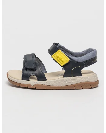 Sandale de piele cu banda velcro Spiney Step K, Albastru prafuit/Bleumarin