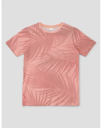 Tricou cu imprimeu tropical, Roz somon