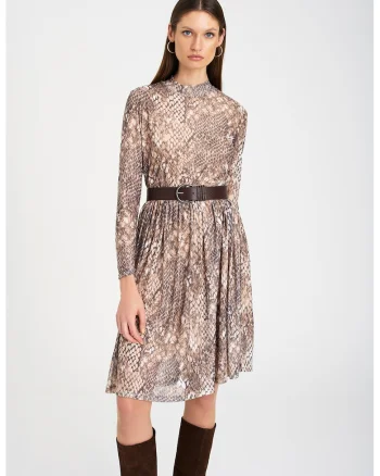Rochie evazata cu animal print, Maro