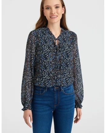 Bluza cu imprimeu floral, Bleumarin