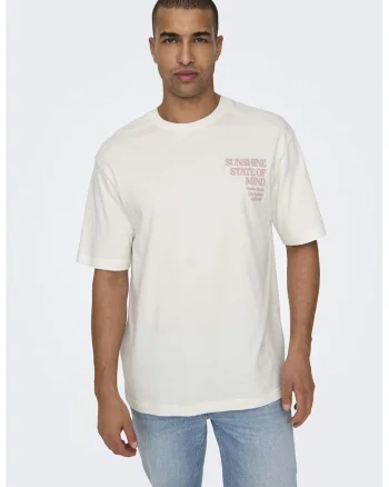Tricou relaxed fit cu imprimeu text, Alb murdar/Roz prafuit
