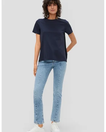 Tricou cu decolteu la baza gatului, uni, Bleumarin