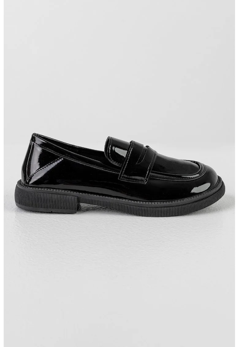 Pantofi loafer de piele ecologica cu model uni, Negru