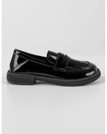 Pantofi loafer de piele ecologica cu model uni, Negru