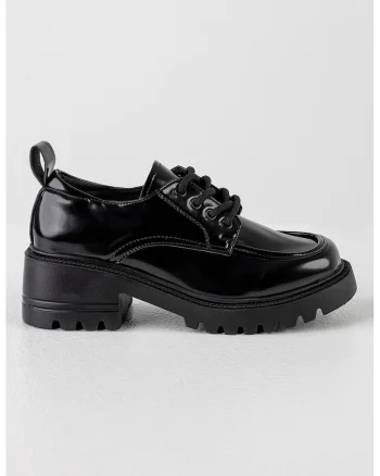 Pantofi de piele ecologica cu toc masiv, Negru