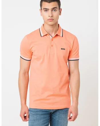 Tricou polo regular fit din bumbac pique cu margini contrastante Paddy, Alb/Negru/Coral