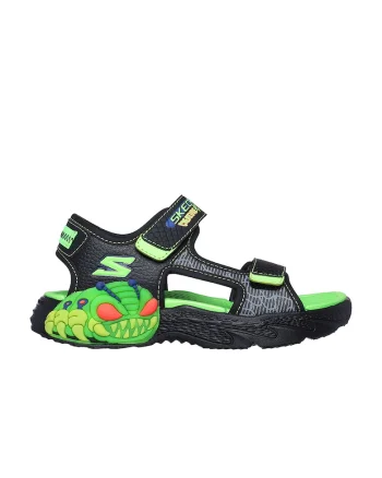Sandale din piele ecologica cu inchidere velcro, Negru/Verde lime