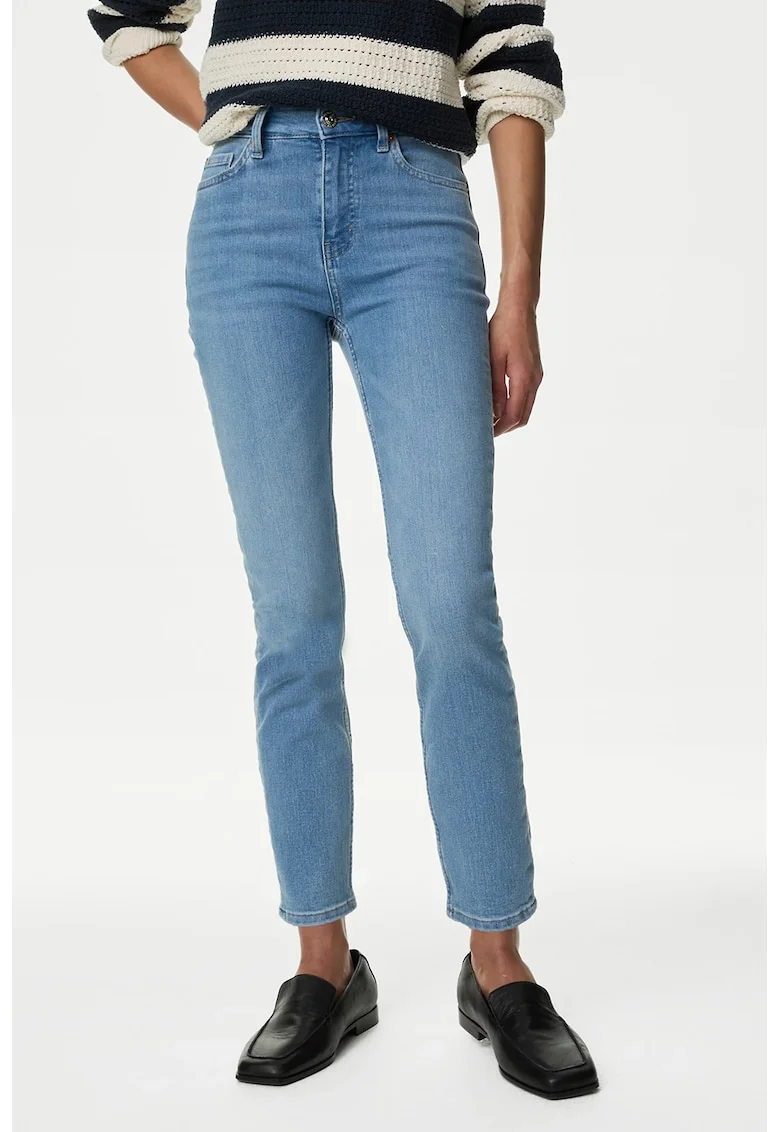 Blugi slim fit cu talie inalta, Albastru deschis