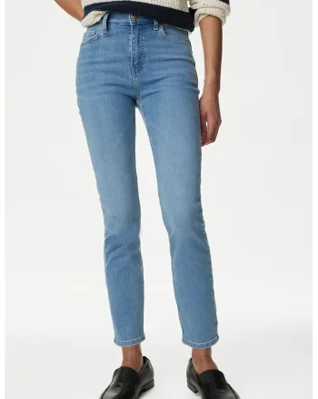 Blugi slim fit cu talie inalta, Albastru deschis