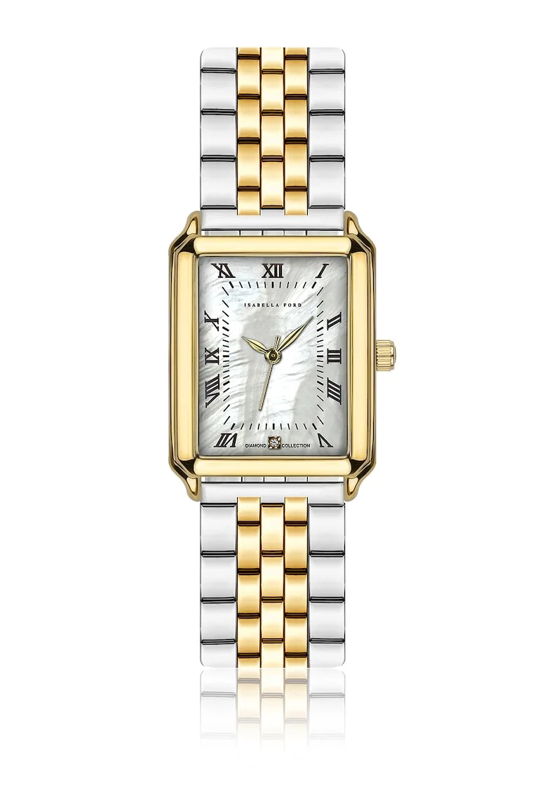 Ceas drepunghiular cu cadran Mother of Pearl, Argint/Auriu