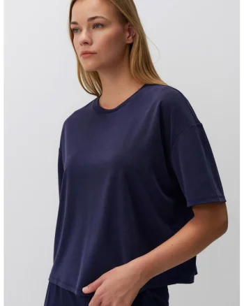 Tricou crop lejer din amestec de modal, Bleumarin