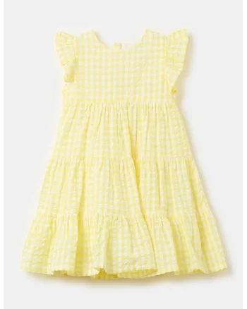 Rochie cu model in carouri si model stratificat, Galben deschis