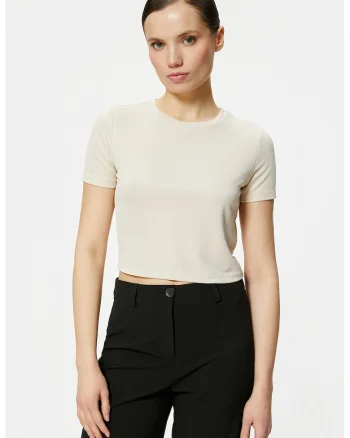 Tricou crop din amestec de modal, Alb murdar