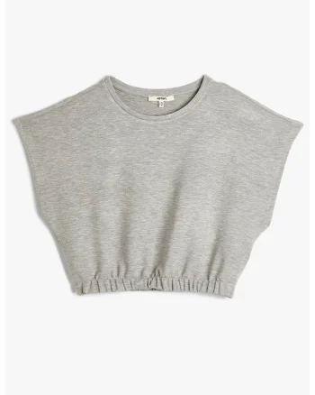 Tricou crop cu insertie elastica, Gri