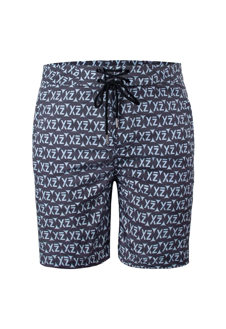 Pantaloni scurti de baie cu buzunare cu fermoar si model Dazzers 28989, Albastru inchis