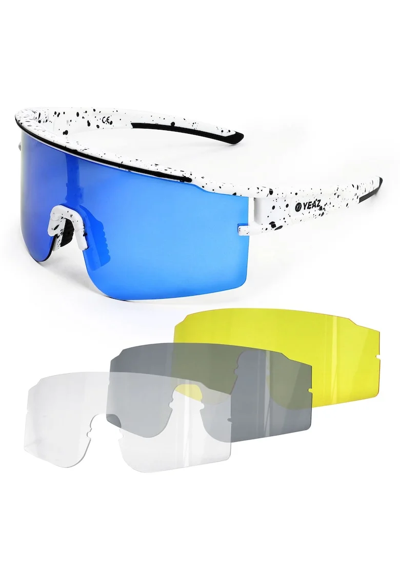 Ochelari de soare unisex cu lentile intersanjabile Sunthrill, Alb/Albastru