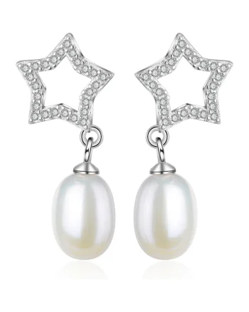 Cercei din argint decorati cu zirconia si perle Mizuki, Argintiu