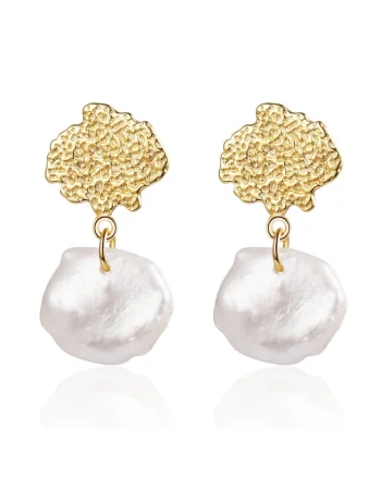 Cercei placati cu aur de 18K si perle de apa dulce Shoichi, Alb