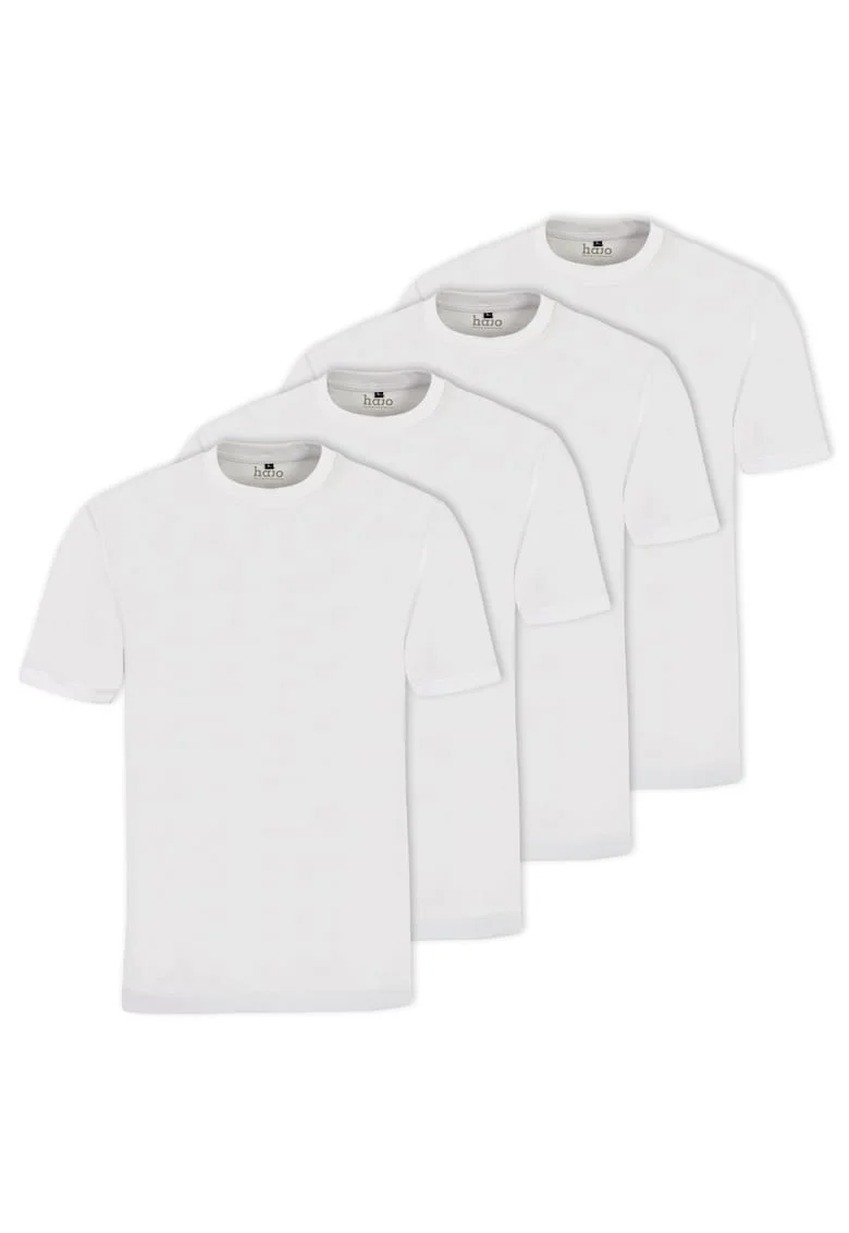 Set de tricouri de bumbac cu decolteu la baza gatului - 4 piese, Alb