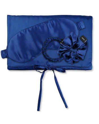 , Set de masca de noapte, saculet de transport si elastic de par, pentru calatorie 29509, Albastru