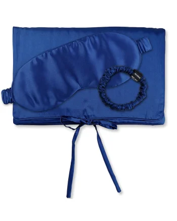, Set de masca de noapte, saculet de transport si elastic de par, pentru calatorie 29505, Albastru
