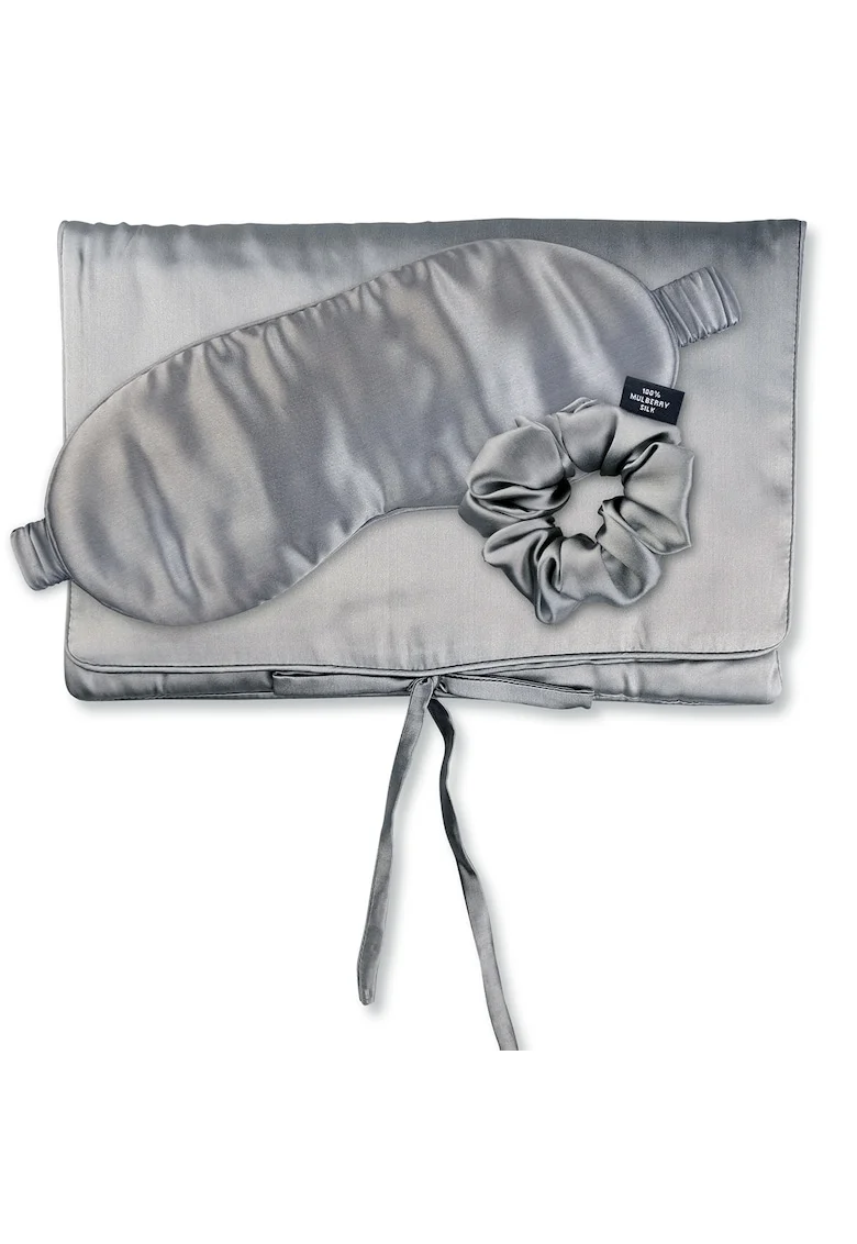 , Set de masca de noapte, saculet de transport si elastic de par, pentru calatorie 29507, Gri