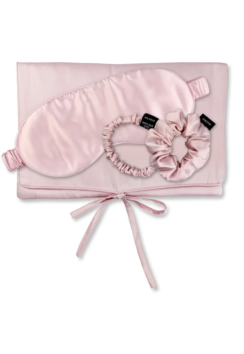 , Set de masca de noapte, saculet de transport si elastic de par, pentru calatorie 29509, Roz