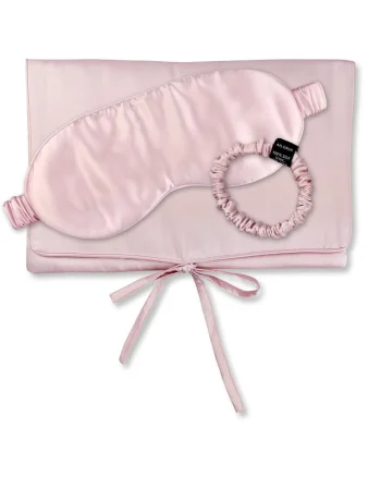, Set de masca de noapte, saculet de transport si elastic de par, pentru calatorie 29505, Roz