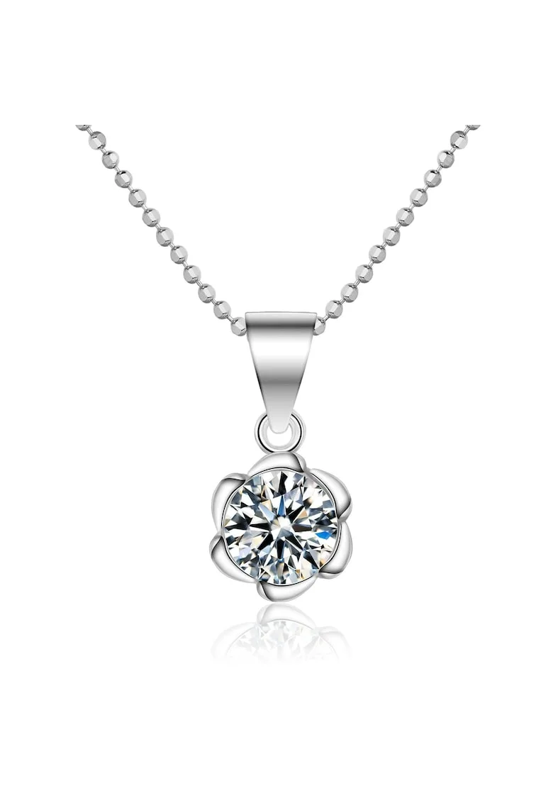 Colier cu element in forma de floare si zirconia Envie 29515, Argintiu