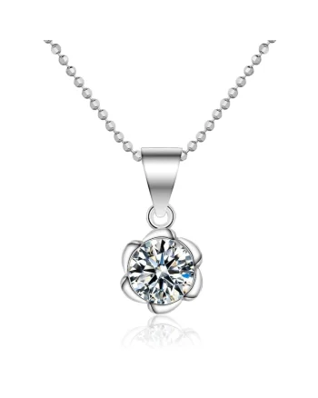 Colier cu element in forma de floare si zirconia Envie 29515, Argintiu