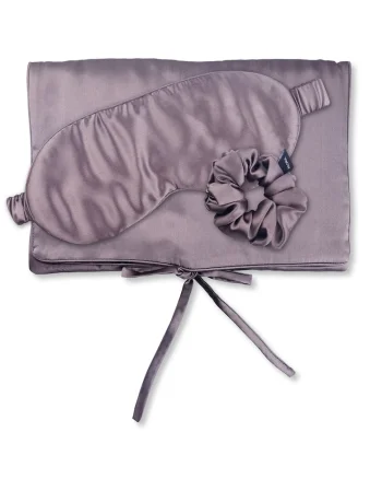 , Set de masca de noapte, saculet de transport si elastic de par, pentru calatorie 29507, Lila