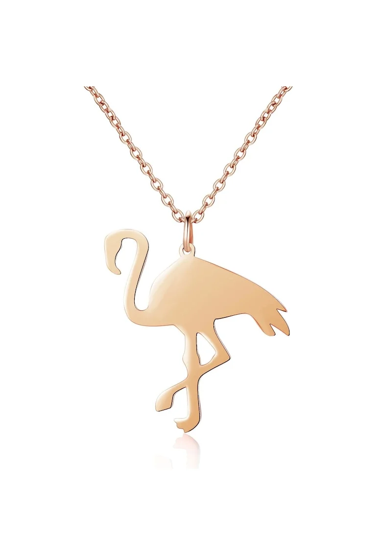 Colier de argint veritabil decorat cu pandantiv in forma de flamingo Flamant, Auriu rose