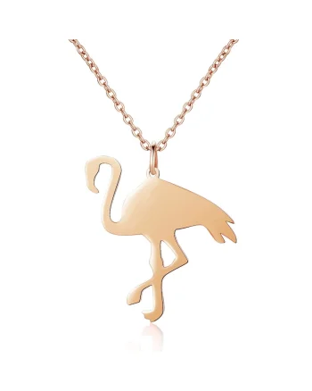 Colier de argint veritabil decorat cu pandantiv in forma de flamingo Flamant, Auriu rose