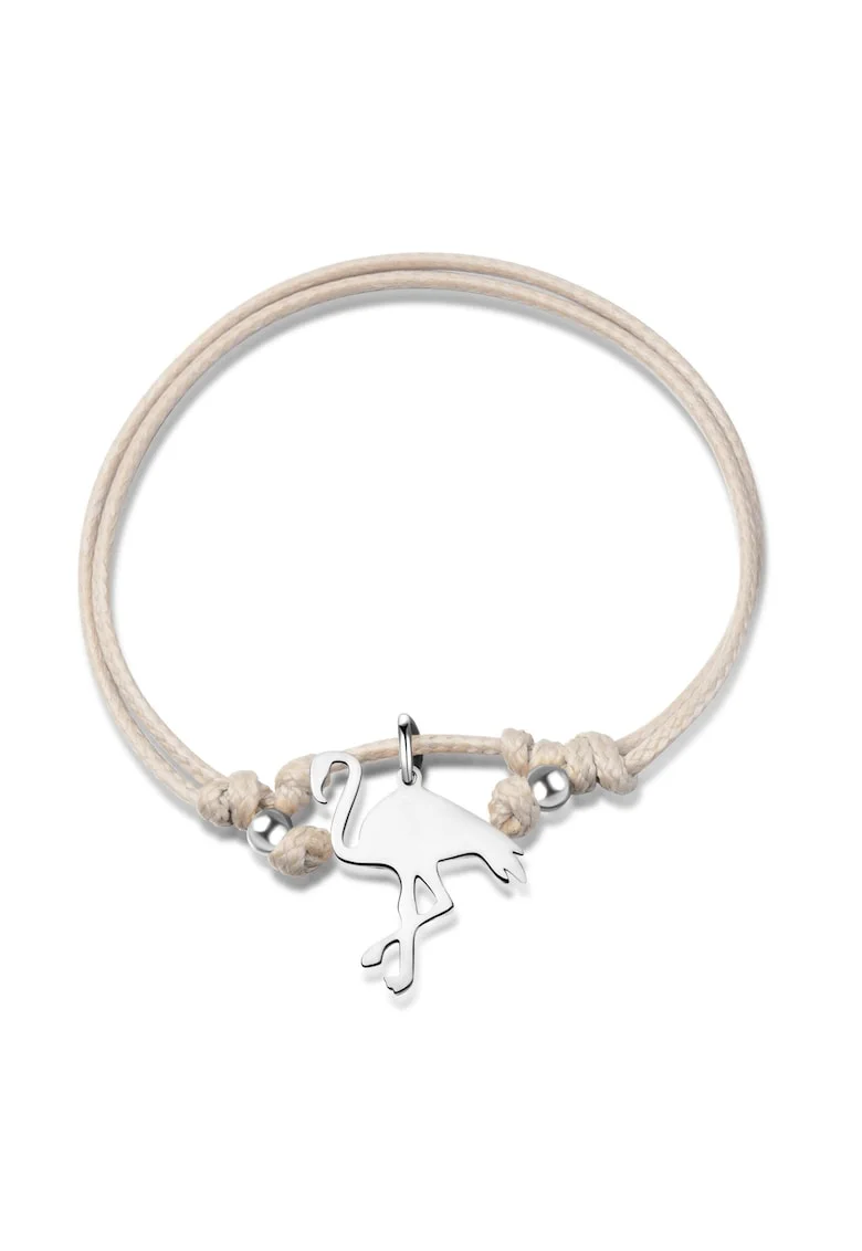 Bratara-snur cu talisman flamingo Flamant, Argintiu